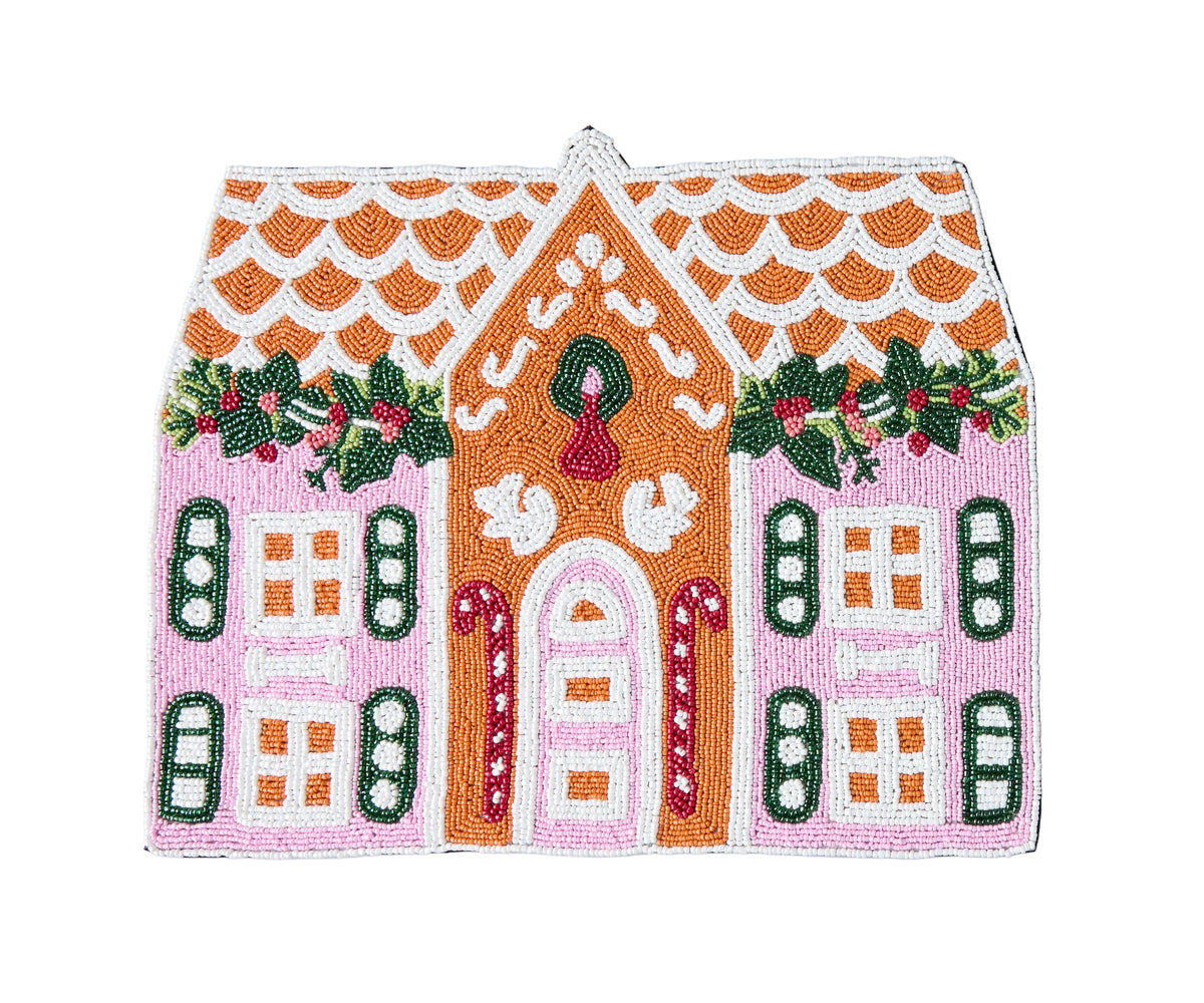 Handcrafted Gingerbread House Beaded Placemat, Beaded Holiday Table Decor, Christmas special beaded placemat by Payton James, Christmas decoration gift for her