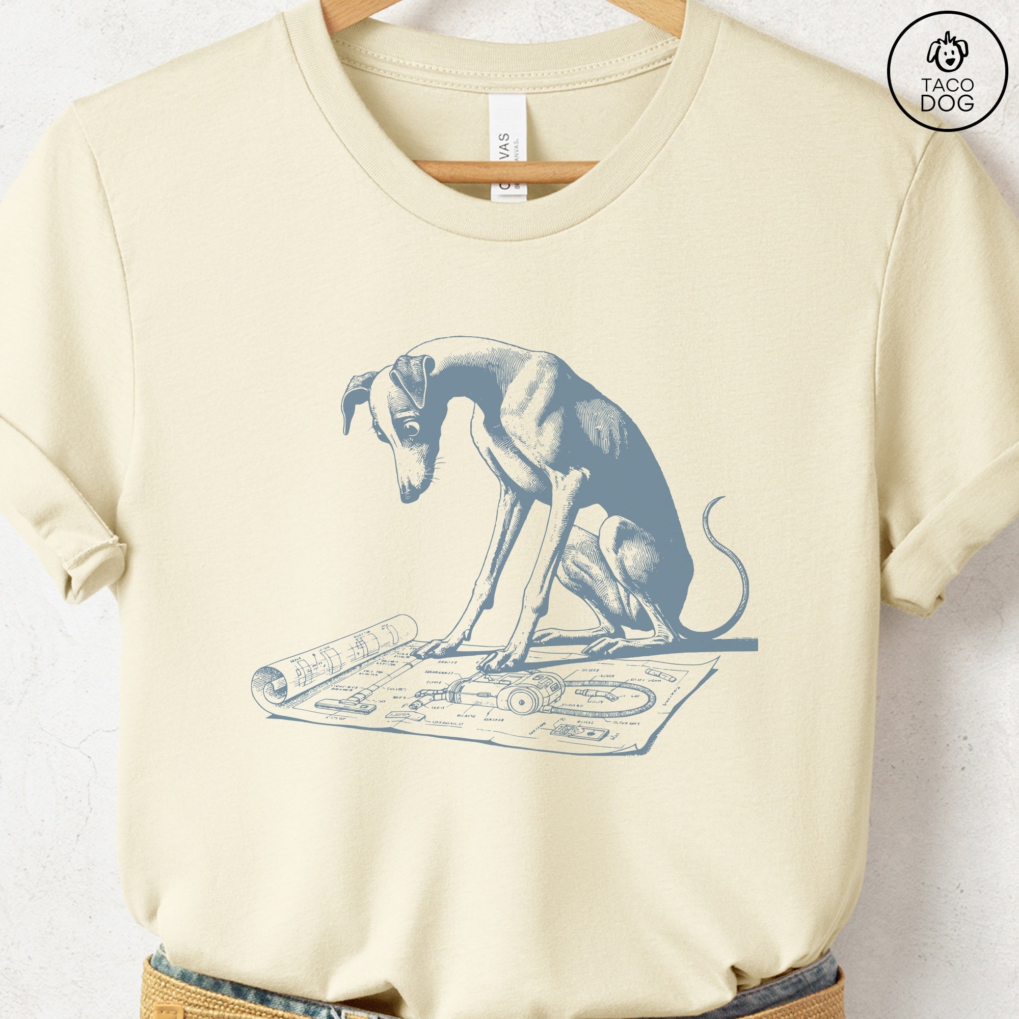 Italian Greyhound Whippet Iggy Vacuum Blueprint T-Shirt - Che Cose Belle