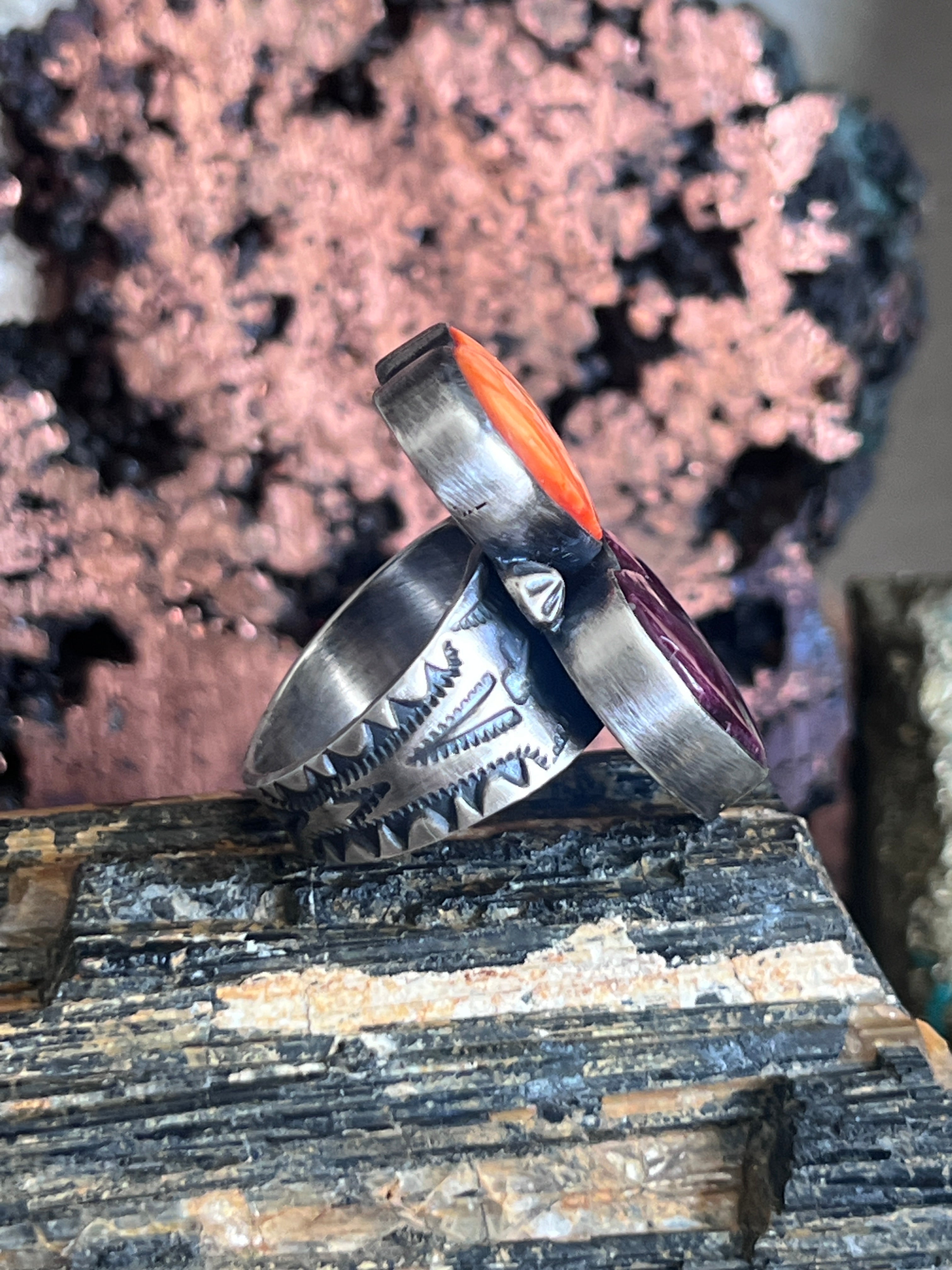 Bernyse Chavez Handcrafted Purple and Orange Spiny Oyster Heart Ring