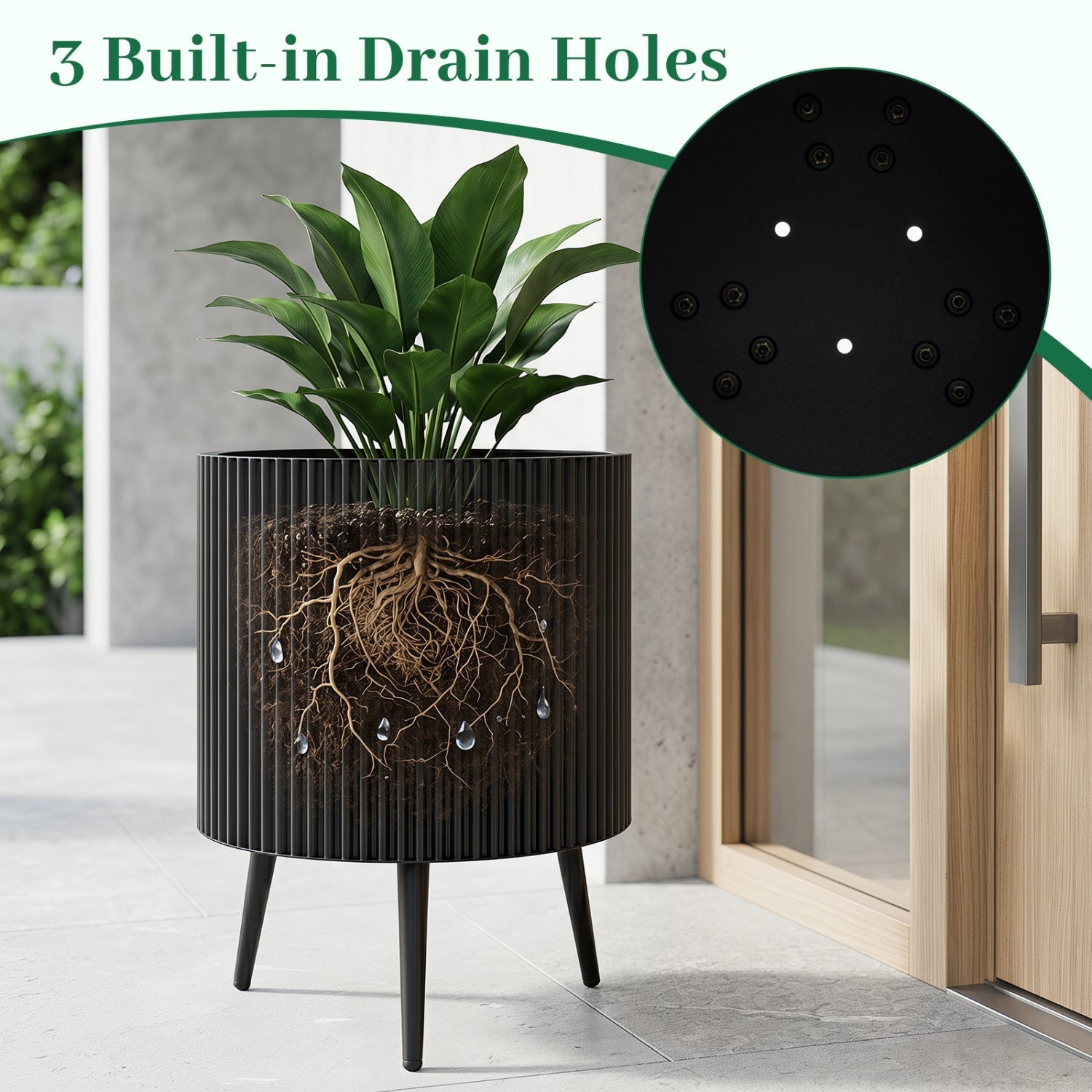20-Inch Raised Metal Planter with Stand and Drainage Holes