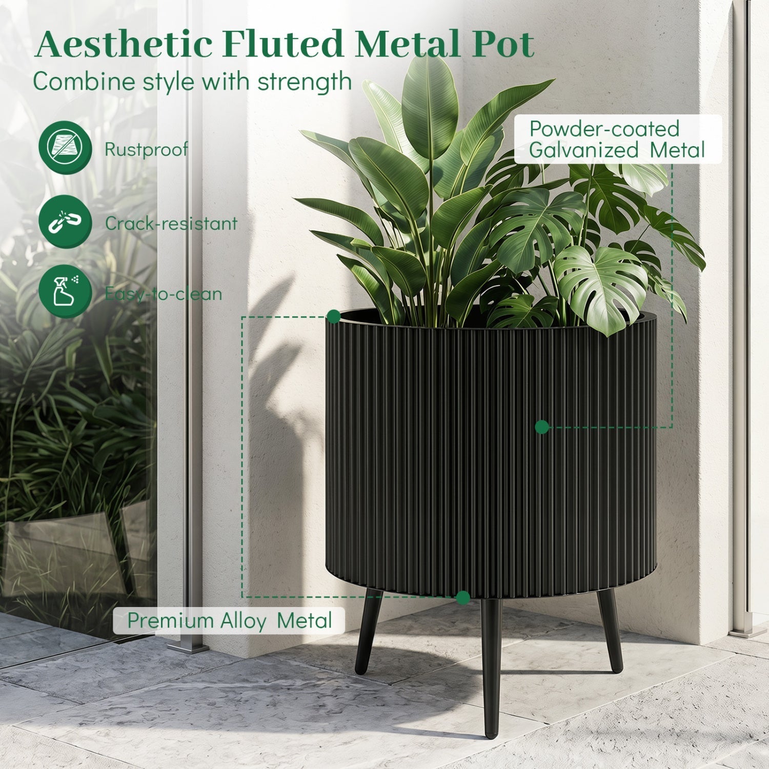 20-Inch Raised Metal Planter with Stand and Drainage Holes