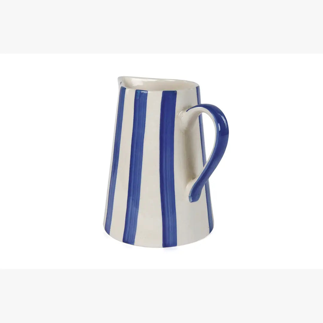 Ceramic Stripe Pitcher, Blue - 8.25x8.25x8 Inches