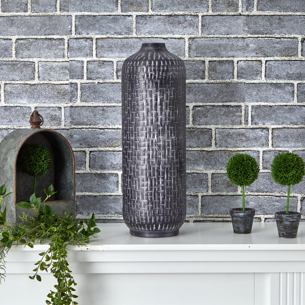 21” Embossed Metal Cylinder Vase - Che Cose Belle