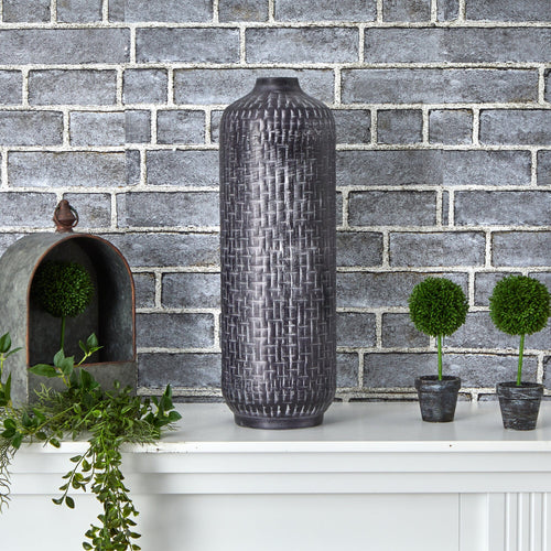 21” Embossed Metal Cylinder Vase - Che Cose Belle