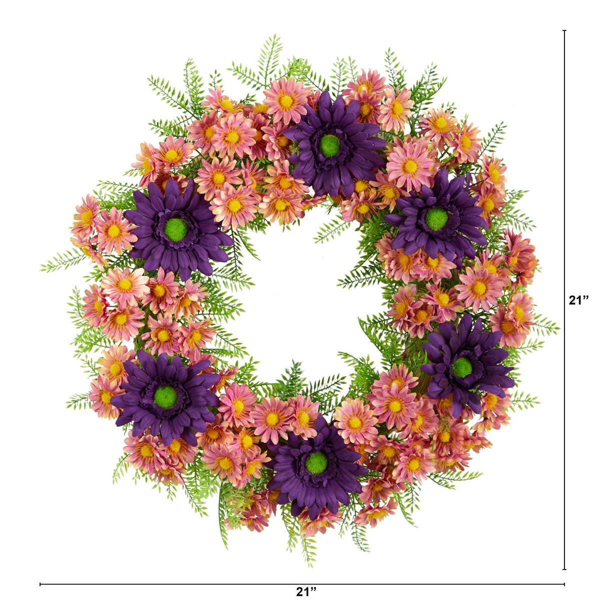 21” Mixed Daisy Artificial Wreath - Che Cose Belle