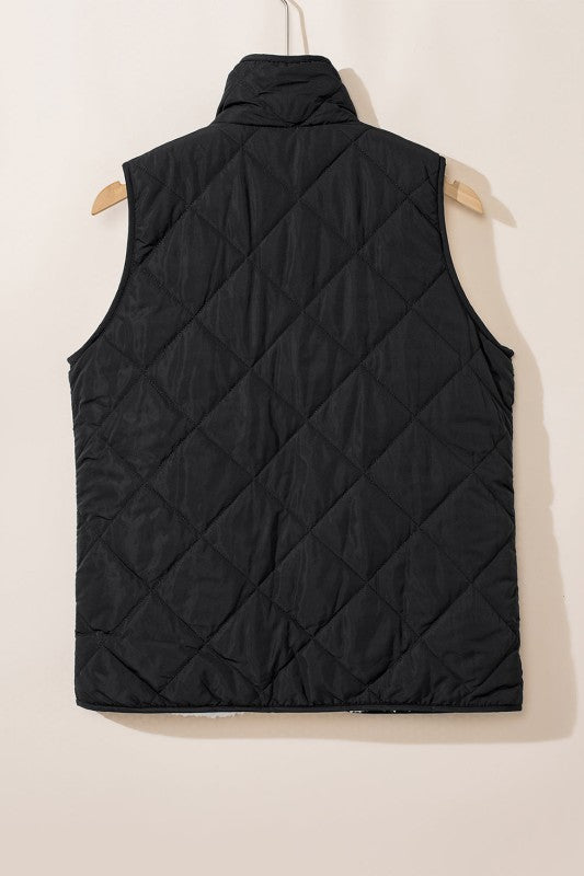 Solid Fleece Lined Quilted Vest Coat