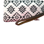 Geometric Embroidered Wristlet Bag with Leather Strap – Thailand