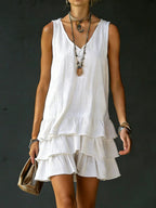 V-Neck Sleeveless Tiered Ruffle Mini Dress