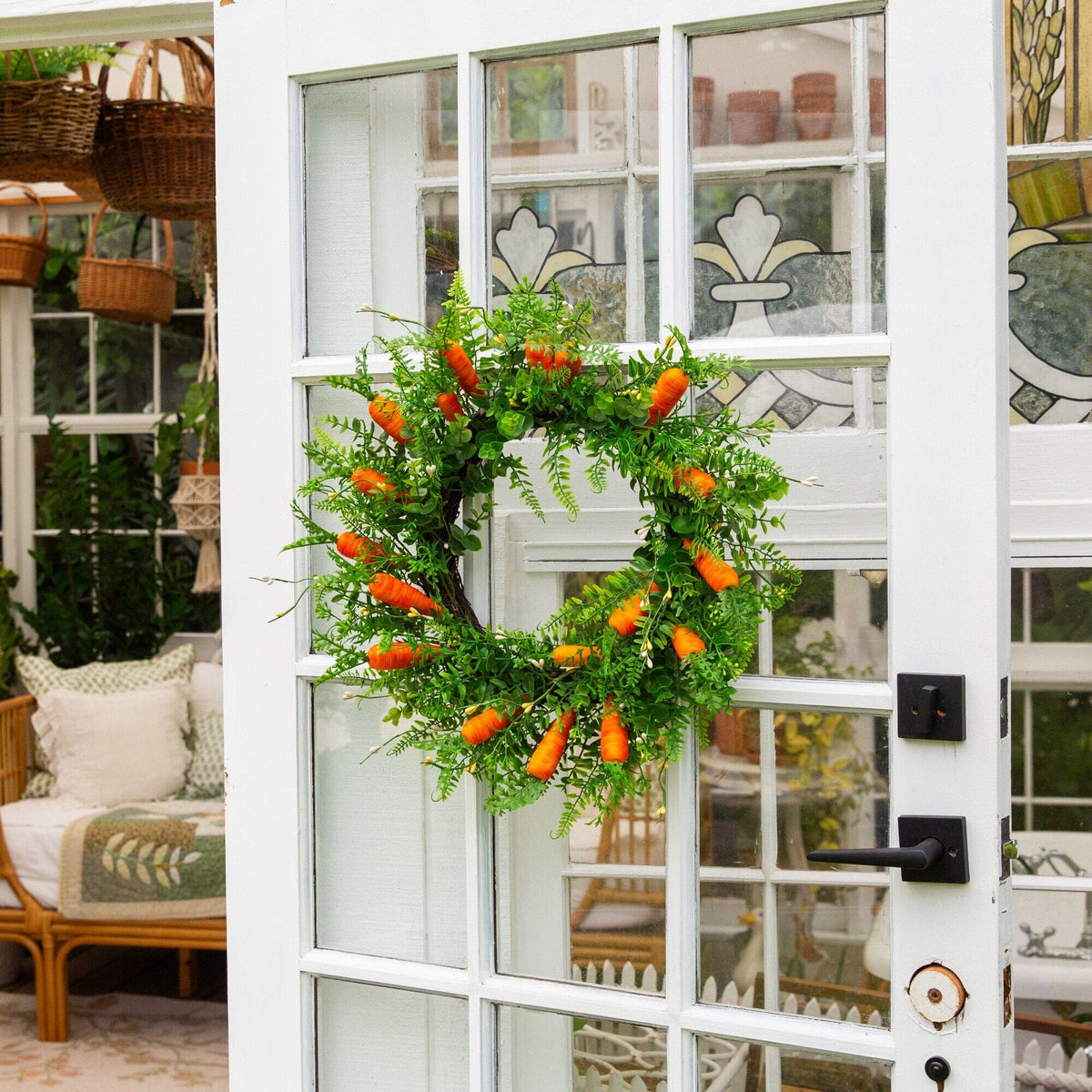 22" Artificial Easter Fern and Carrots Wreath - Che Cose Belle