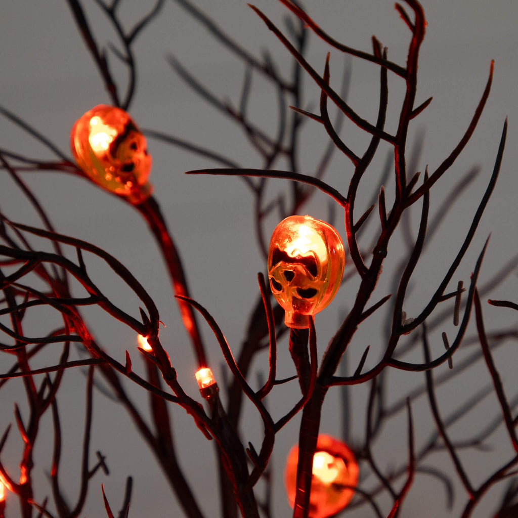 22" Pre-Lit Artificial Halloween Brown Twig Tree with 12 Orange LED Pumpkin Shaped Lights - Che Cose Belle
