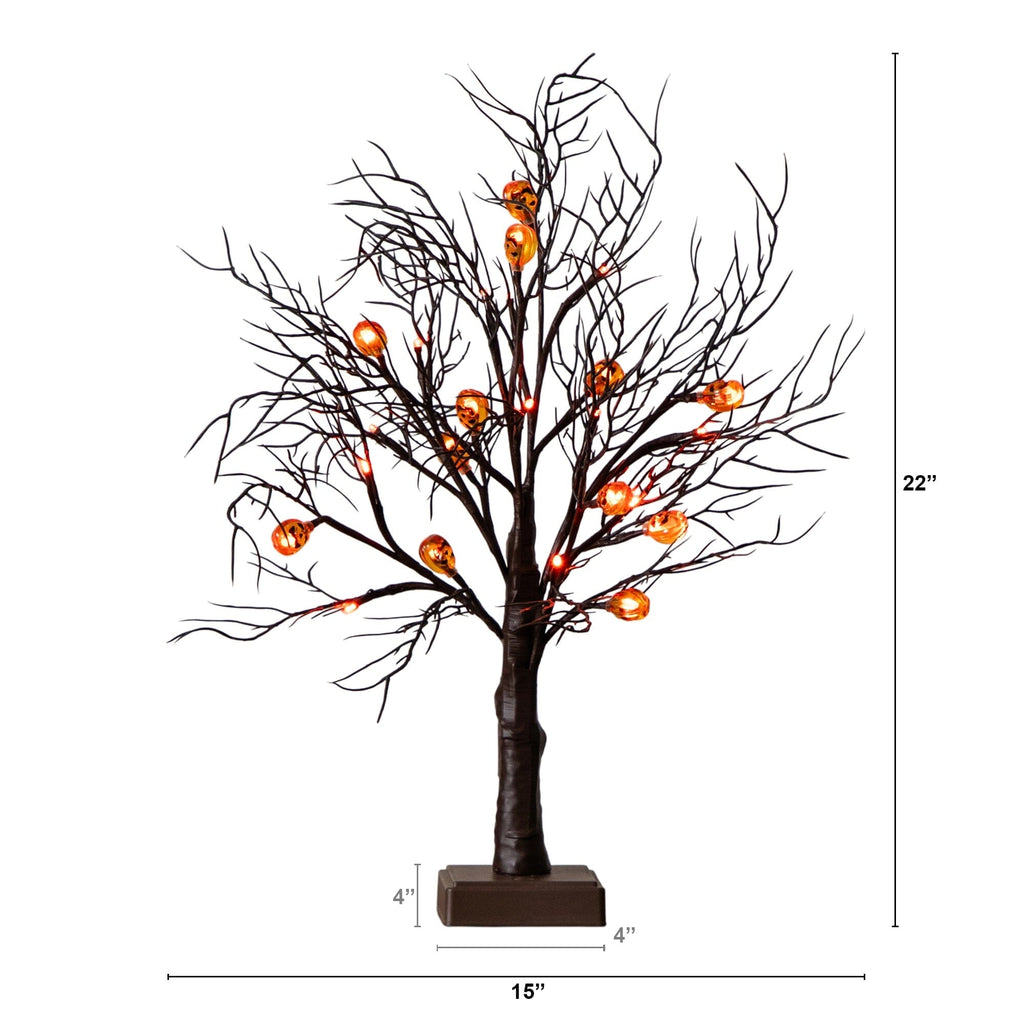 22" Pre-Lit Artificial Halloween Brown Twig Tree with 12 Orange LED Pumpkin Shaped Lights - Che Cose Belle