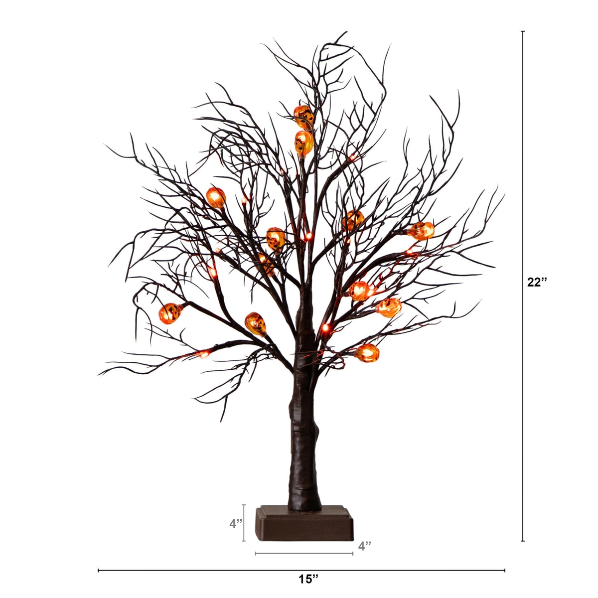 22" Pre-Lit Artificial Halloween Brown Twig Tree with 12 Orange LED Pumpkin Shaped Lights - Che Cose Belle