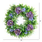 22” Purple Rose, Blue Daisy and Greens Artificial Wreath - Che Cose Belle