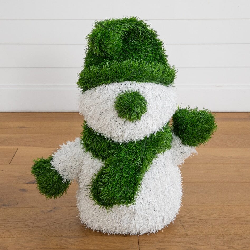 22” UV Resistant Artificial Christmas Grass Garden Plush Topiary Snowman (Indoor/Outdoor) - Che Cose Belle