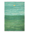 Green Turkish Kilim Rug, 6x9 - 7x10 Rugs, Bird, Handmade New Area Rug, Wool, Bohemian Boho Decor, Hand Woven, Modern Abstract Flat Weave Rug