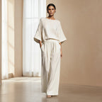 Women's Batwing-Sleeve Top & Wide-Leg Pleated Trousers Two-Piece Set
