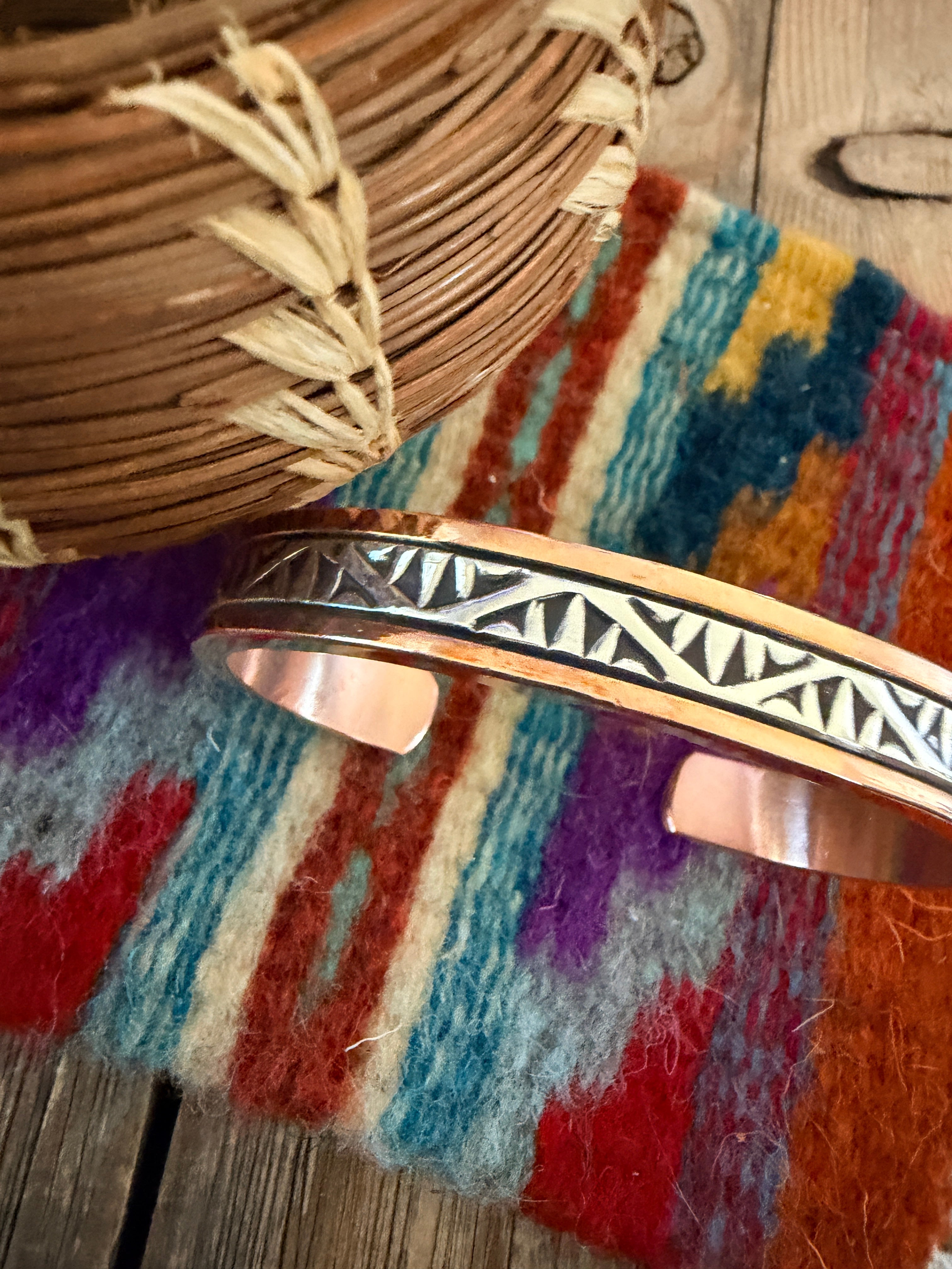 Handcrafted Copper & Sterling Silver Cuff Bracelet by Wylie Secatero