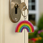 Handmade Beaded Rainbow Keyring – Haitian Artisan Keychain. (Set of 6)