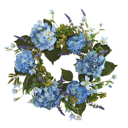24” Artificial Blue Hydrangea Wreath - Che Cose Belle