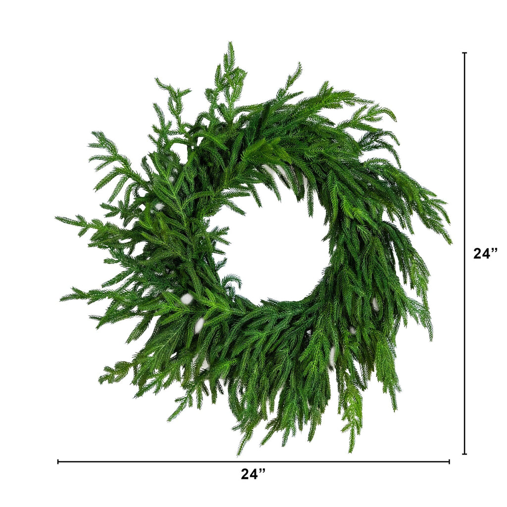 24" Artificial Real Touch Norfolk Island Pine Wreath with Natural Look - Che Cose Belle