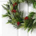 24” Cedar, Eucalyptus and Berries Artificial Christmas Wreath - Che Cose Belle