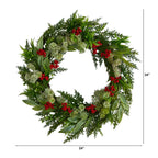 24” Cedar, Eucalyptus and Berries Artificial Christmas Wreath - Che Cose Belle
