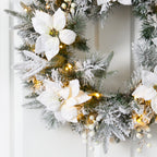 24” Flocked Poinsettia and Pine Artificial Christmas Wreath with 50 Warm White LED Lights - Che Cose Belle