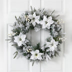 24” Flocked Poinsettia and Pine Artificial Christmas Wreath with 50 Warm White LED Lights - Che Cose Belle