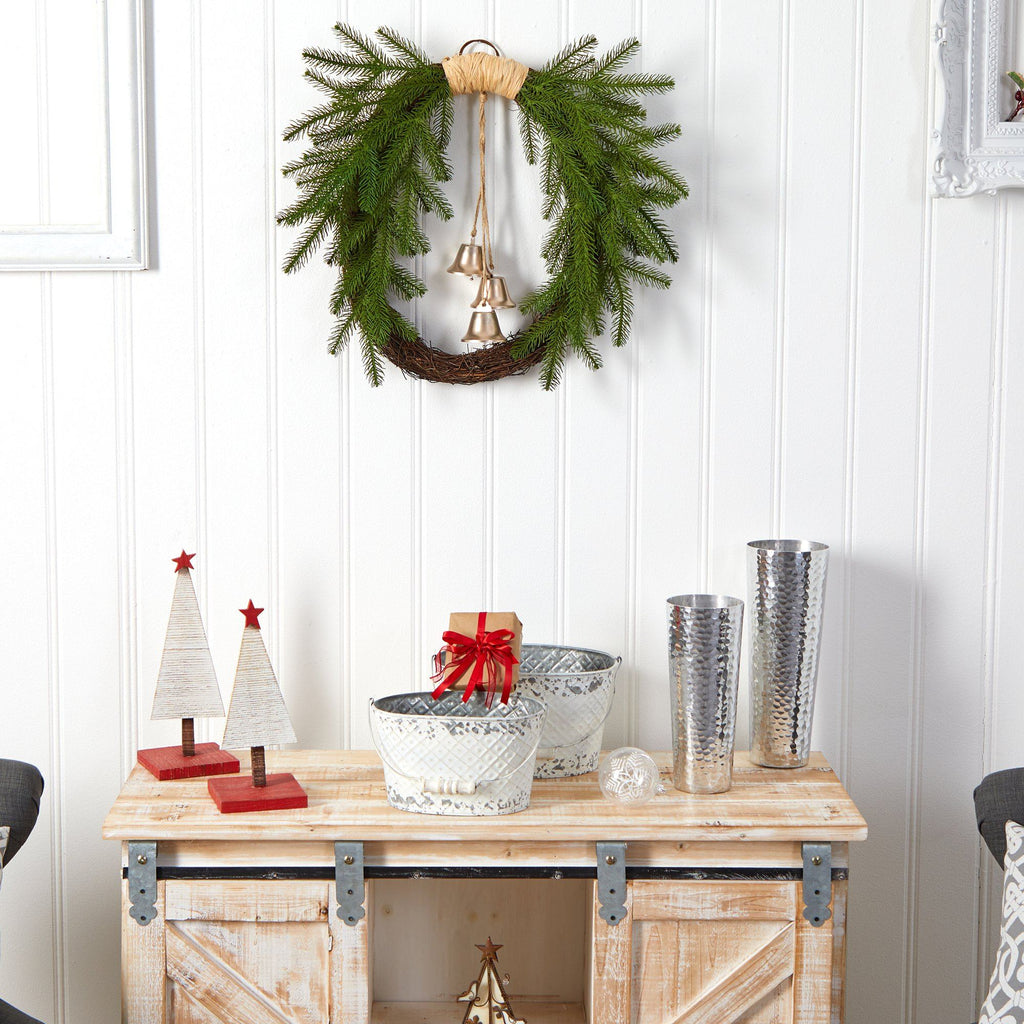 24” Holiday Christmas Pine and Bells Wreath - Che Cose Belle
