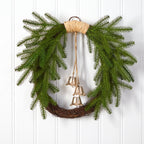 24” Holiday Christmas Pine and Bells Wreath - Che Cose Belle