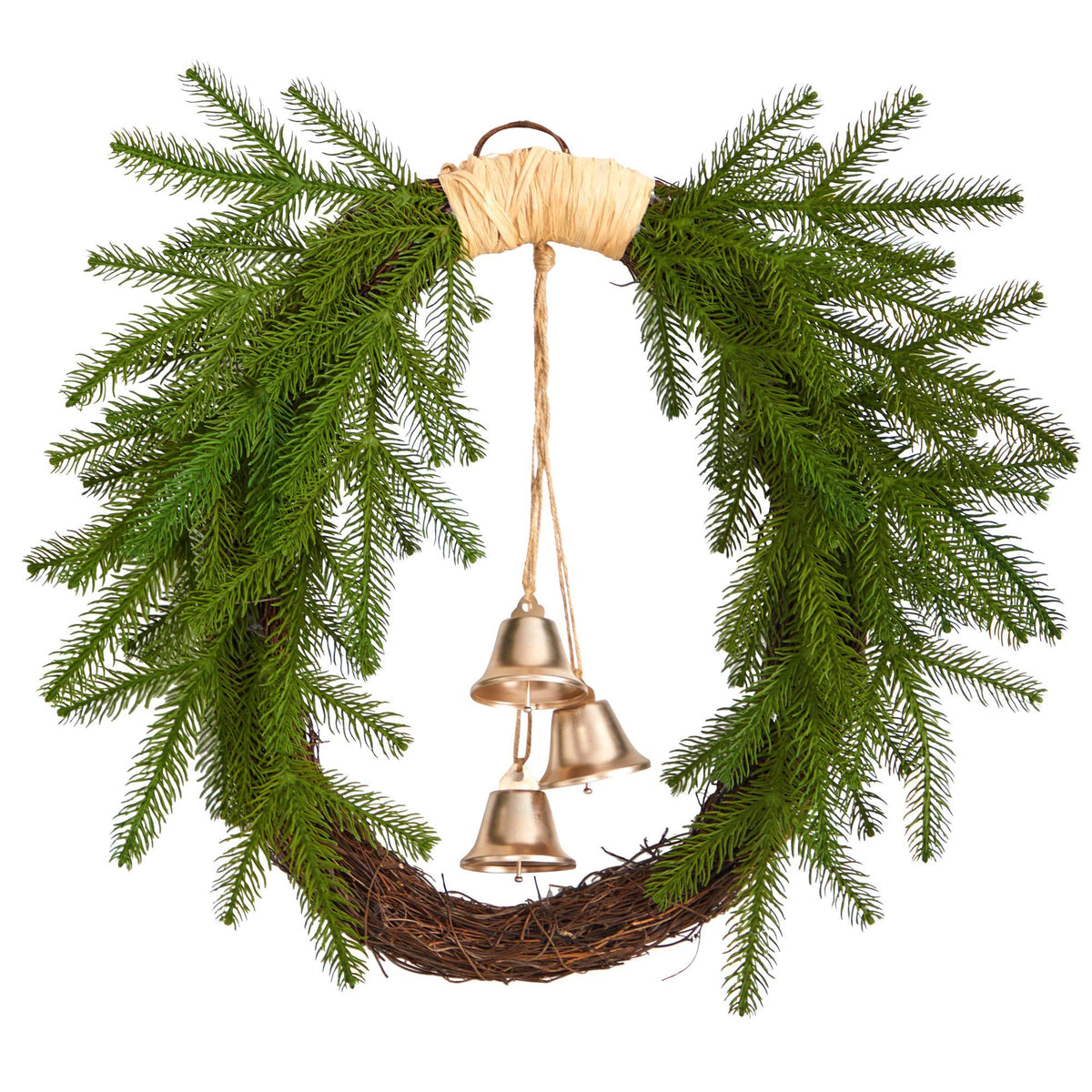 24” Holiday Christmas Pine and Bells Wreath - Che Cose Belle