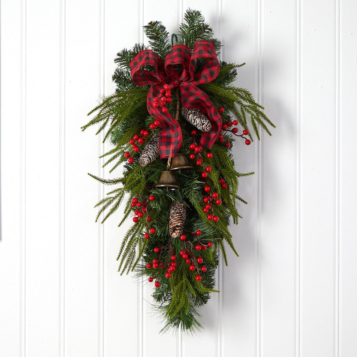 24” Holiday Christmas Pine Cones, Berry and Bells Teardrop - Che Cose Belle