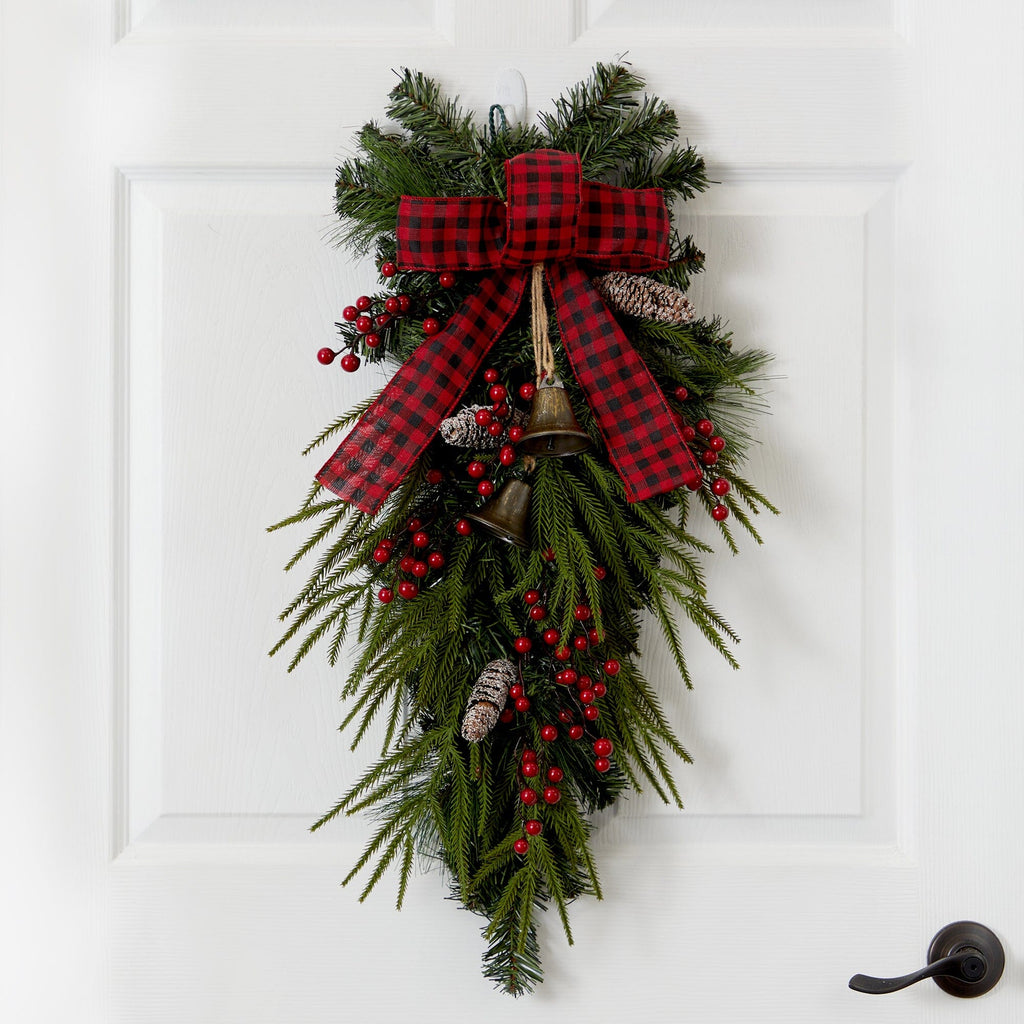 24” Holiday Christmas Pine Cones, Berry and Bells Teardrop - Che Cose Belle