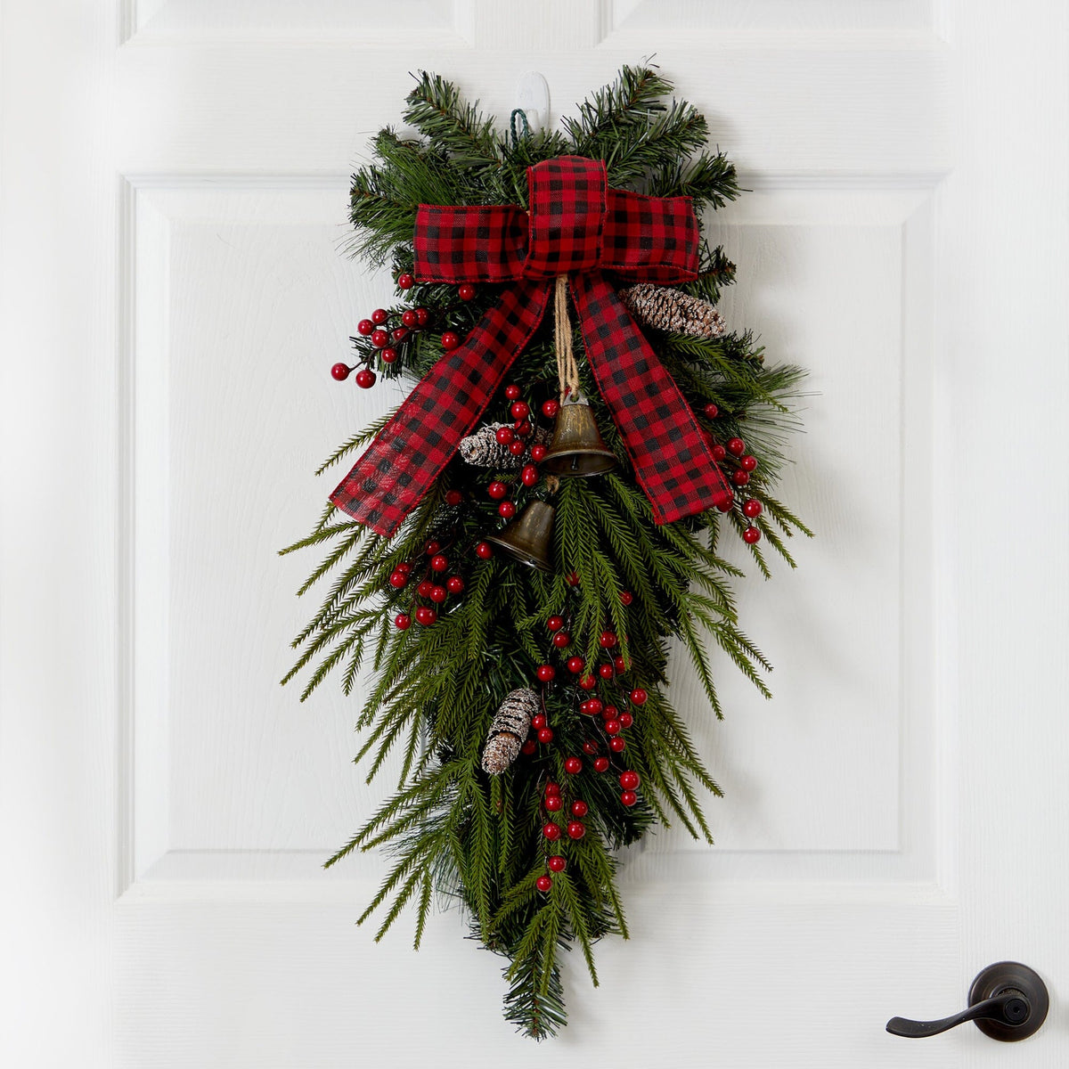 24” Holiday Christmas Pine Cones, Berry and Bells Teardrop - Che Cose Belle