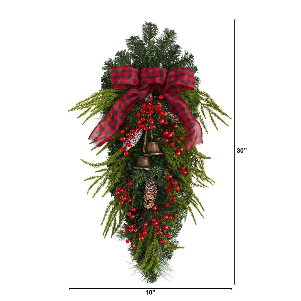 24” Holiday Christmas Pine Cones, Berry and Bells Teardrop - Che Cose Belle