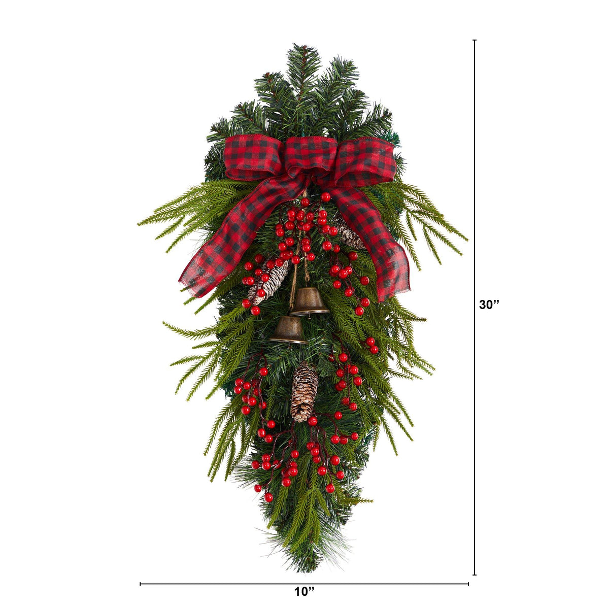 24” Holiday Christmas Pine Cones, Berry and Bells Teardrop - Che Cose Belle