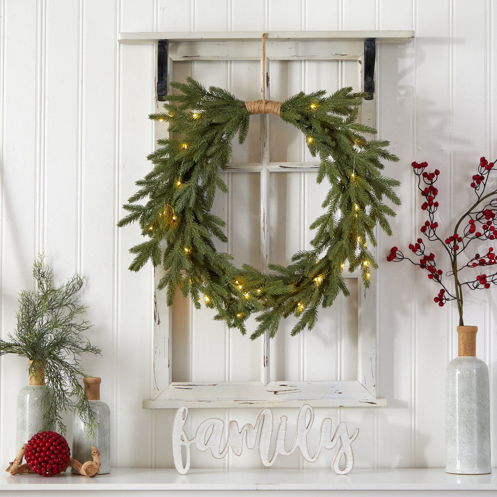 24" Holiday Christmas Pre-Lit Cascading Pine Wreath - Che Cose Belle