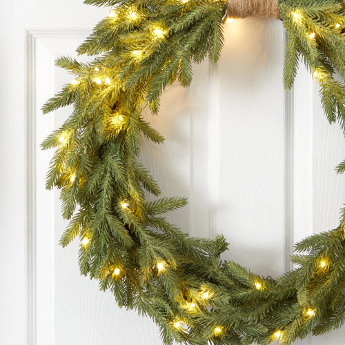 24" Holiday Christmas Pre-Lit Cascading Pine Wreath - Che Cose Belle