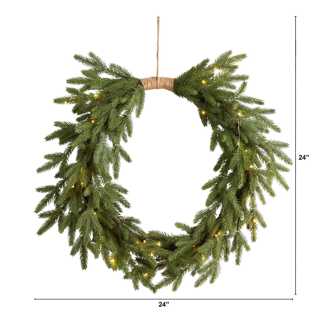 24" Holiday Christmas Pre-Lit Cascading Pine Wreath - Che Cose Belle