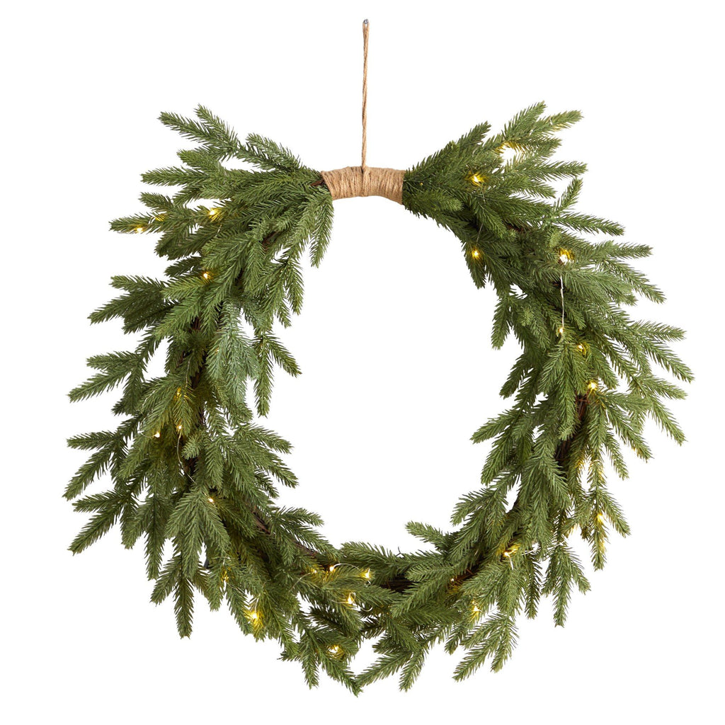 24" Holiday Christmas Pre-Lit Cascading Pine Wreath - Che Cose Belle