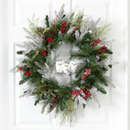 24” Holiday Winter Owl Family Pinecone Berry Christmas Artificial Wreath - Che Cose Belle