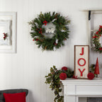 24” Holiday Winter Owl Family Pinecone Berry Christmas Artificial Wreath - Che Cose Belle