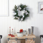 24” Pinecones and Berries Christmas Artificial Wreath with Silver Ornaments - Che Cose Belle
