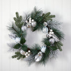 24” Pinecones and Berries Christmas Artificial Wreath with Silver Ornaments - Che Cose Belle