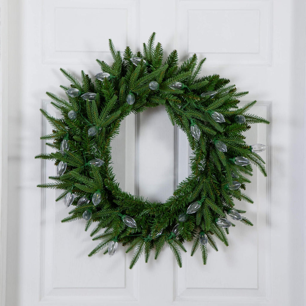 24" Pre-Lit Artificial Luxembourg Pine Christmas Wreath with 35 Multicolored Traditional Bulb LED Lights - Che Cose Belle