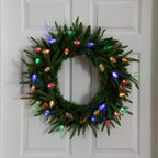 24" Pre-Lit Artificial Luxembourg Pine Christmas Wreath with 35 Multicolored Traditional Bulb LED Lights - Che Cose Belle