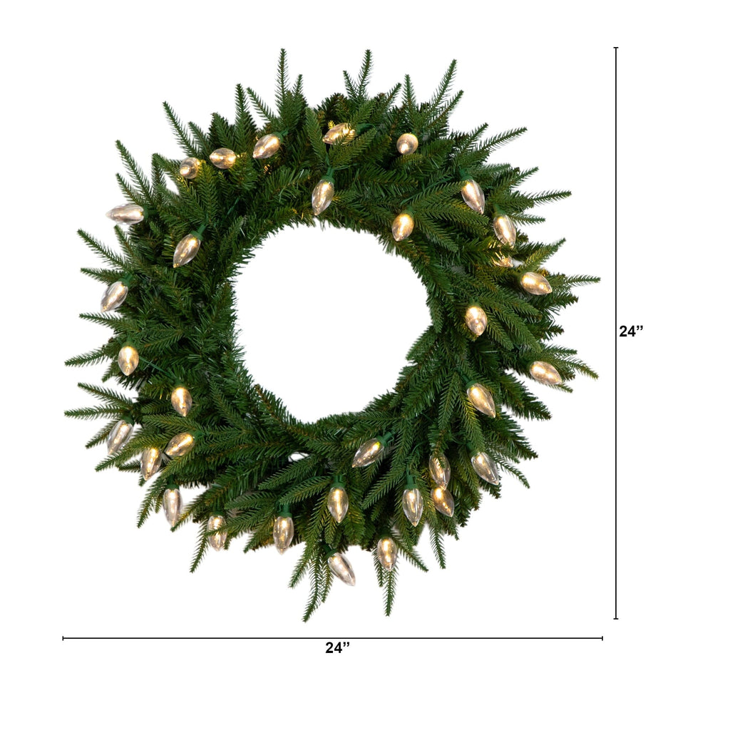 24" Pre-Lit Artificial Luxembourg Pine Christmas Wreath with 35 Multicolored Traditional Bulb LED Lights - Che Cose Belle