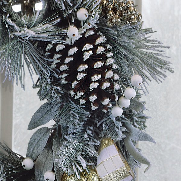 24" Silver & Gold Frosted Fir Wreath - Che Cose Belle