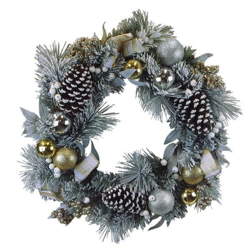 24" Silver & Gold Frosted Fir Wreath - Che Cose Belle