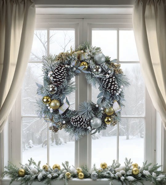 24" Silver & Gold Frosted Fir Wreath - Che Cose Belle